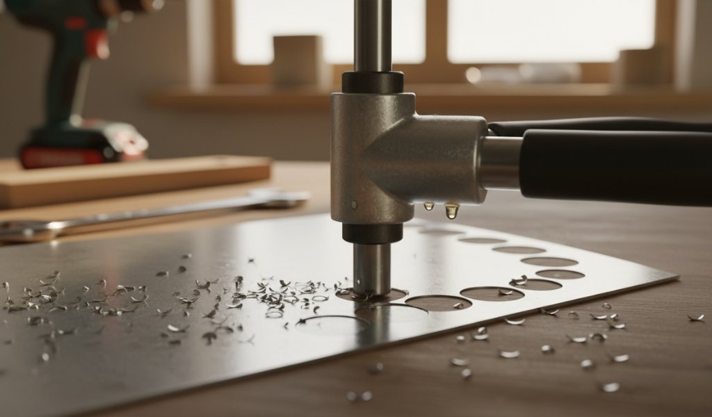 metal nibbler tool cutting sheet metal with punch and die mechanism