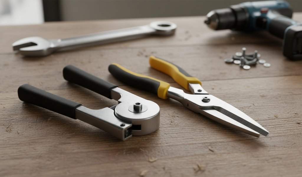 nibbler vs shears metal cutting tools comparison on wooden workbench
