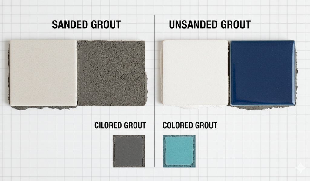 Comparison of sanded grout and unsanded grout used for filling tile joints during tile installation