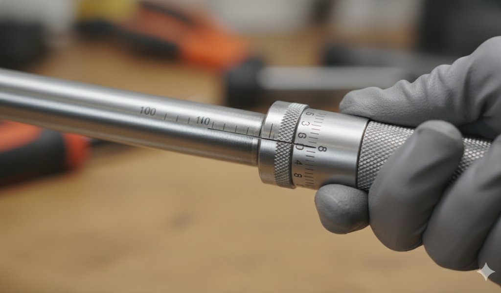 hand adjusting torque wrench micrometer scale to set the correct torque value