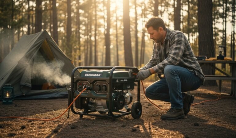 portable generator running at campsite during outdoor camping