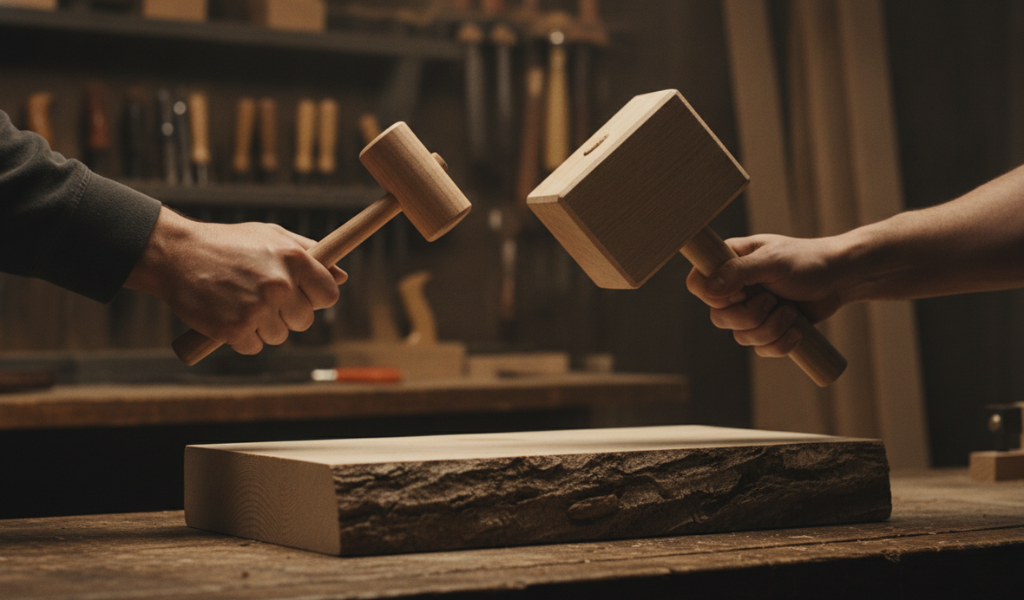 Two different wood carving mallets by Their weight. 