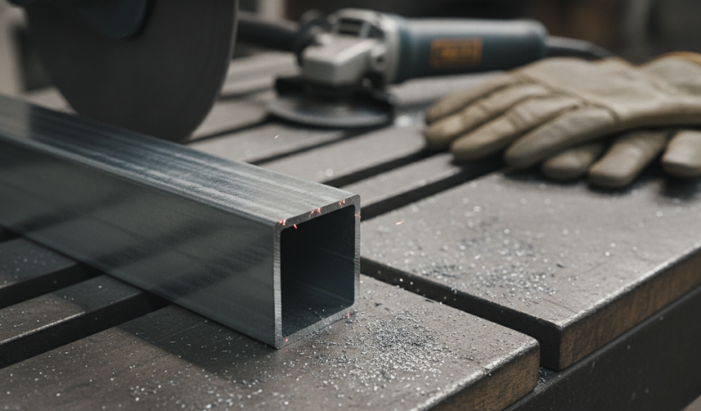 Close-up of a cut heavy-gauge metal stud