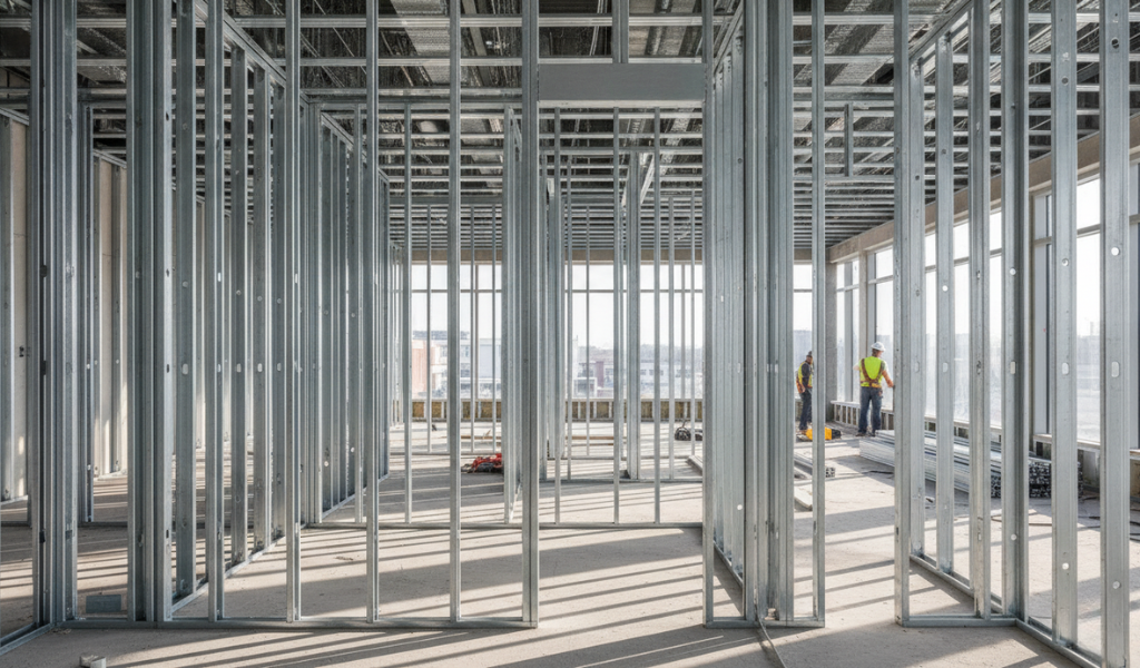 Interior view of a modern building under construction