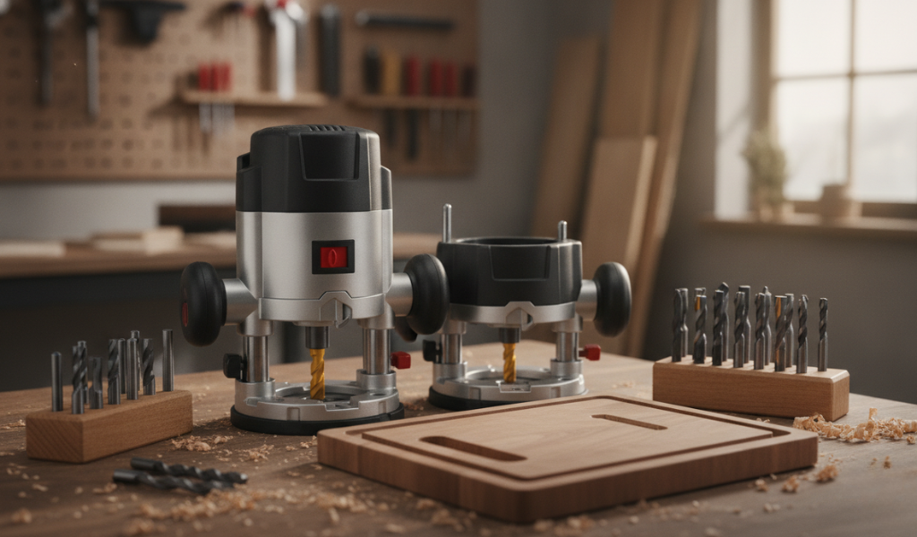 showcasing the unique action of a plunge router.