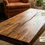 Disadvantages of acacia wood coffee table showing cracking and warping issues