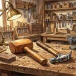 Mallet vs Hammer placed side by side on a wooden workbench in a workshop