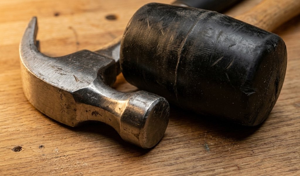 Comparison of steel hammer head and soft rubber mallet head