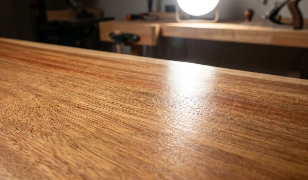 Durable acacia wood tabletop surface showing scratch resistance and high Janka hardness
