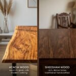 Acacia wood vs Sheesham wood comparison showing grain patterns and furniture finish