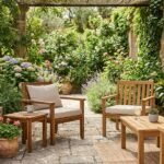 acacia wood vs teak outdoor furniture set on a sunny garden patio