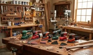 detail sander guide showing various mouse sanders and sanding pads on a workbench