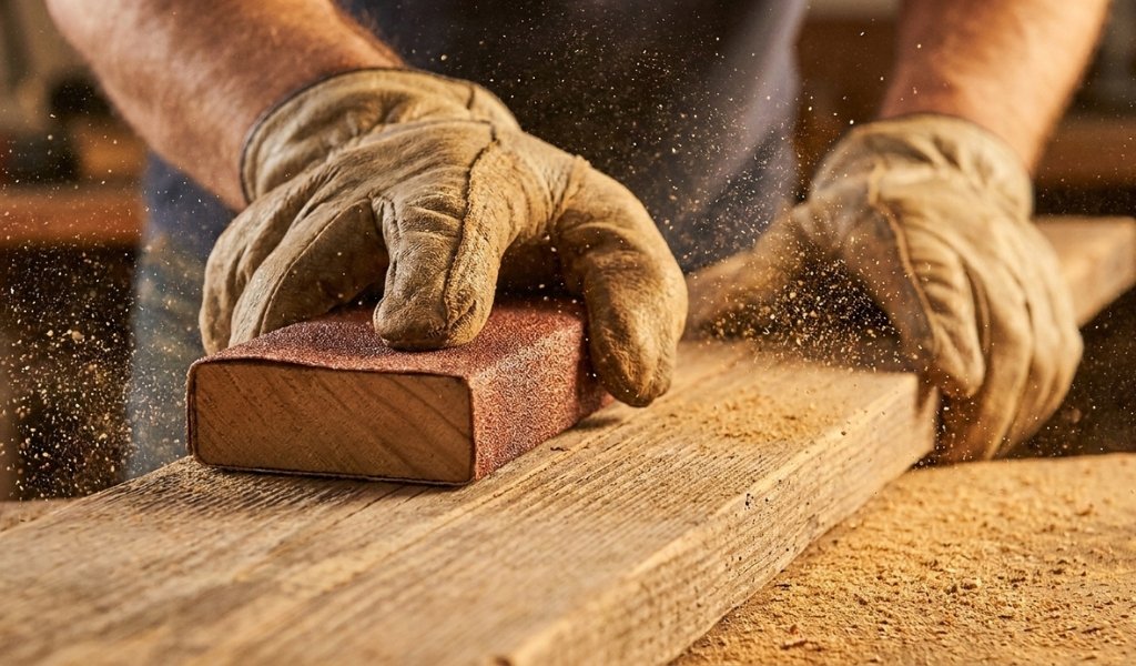 using coarse grit sandpaper for heavy stock removal and stripping old finish on wood