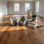 floorboard sander being used on hardwood flooring for refinishing