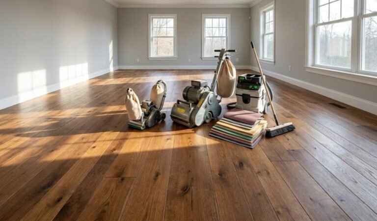floorboard sander being used on hardwood flooring for refinishing