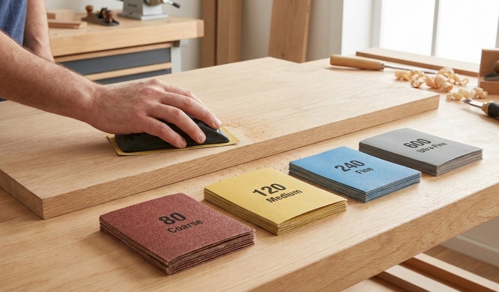 hand sanding kit with multi grit sandpaper sheets for finishing wood
