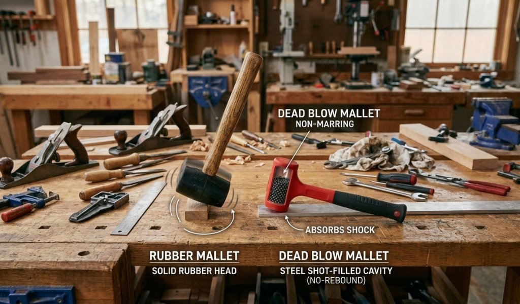 Rubber Mallet vs. Dead Blow Mallet mechanical difference and internal steel shot structure