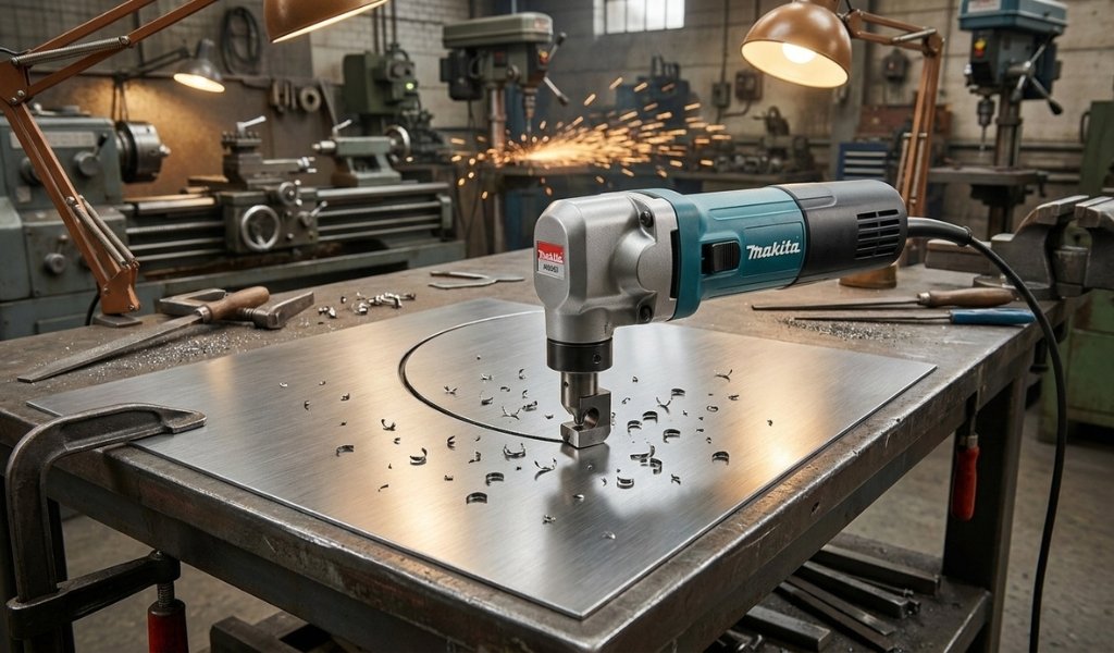 What is a nibbler tool cutting through a sheet metal with precision