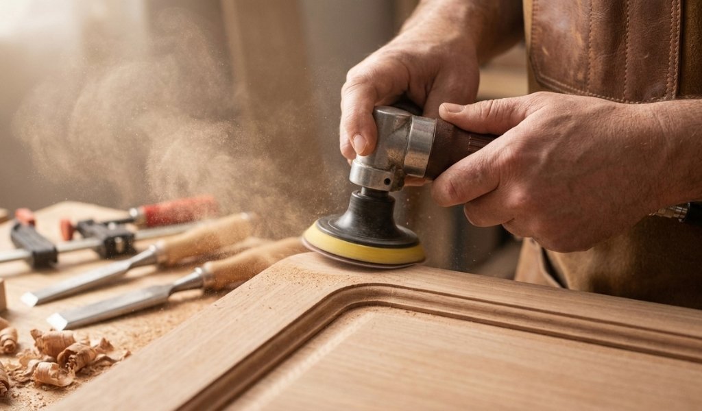 attaching a sanding disc to a holder for wood sanding tools