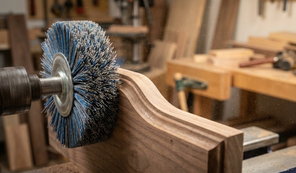 abrasive nylon wheel brush sanding complex wood contours