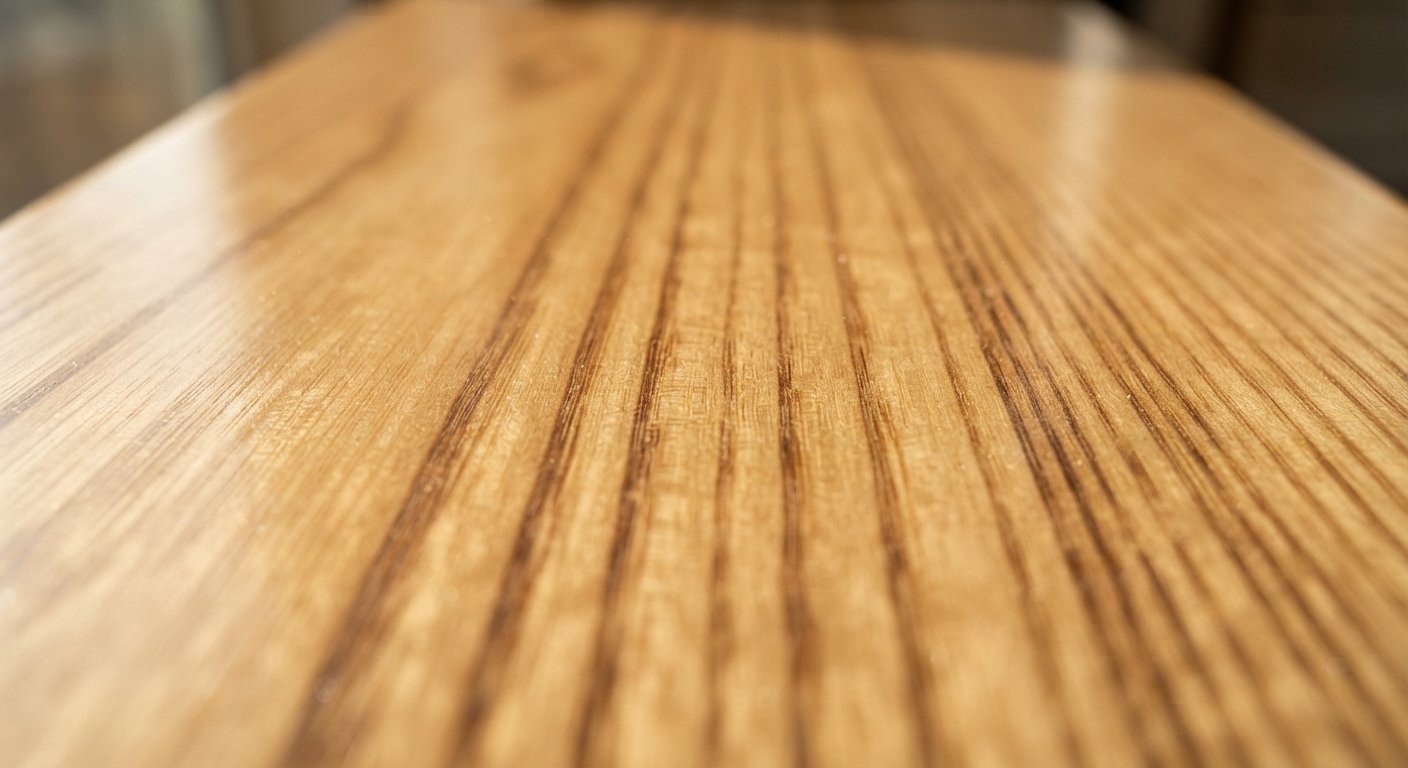 Close-up of the natural straight grain pattern on a polished ash wood surface.