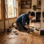 how to hand sand wood floors using a handheld sander and sanding block