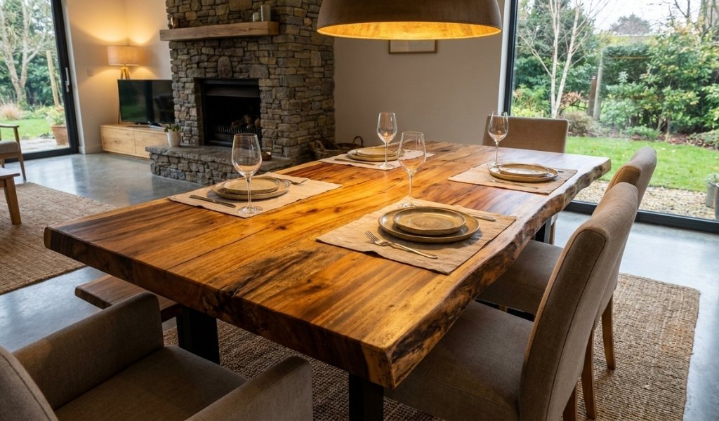 rustic mango wood dining table with natural character