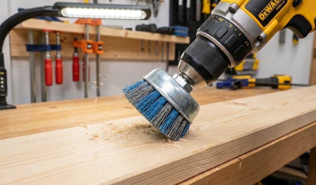 nylon cup brush drill attachment for wood surface preparation