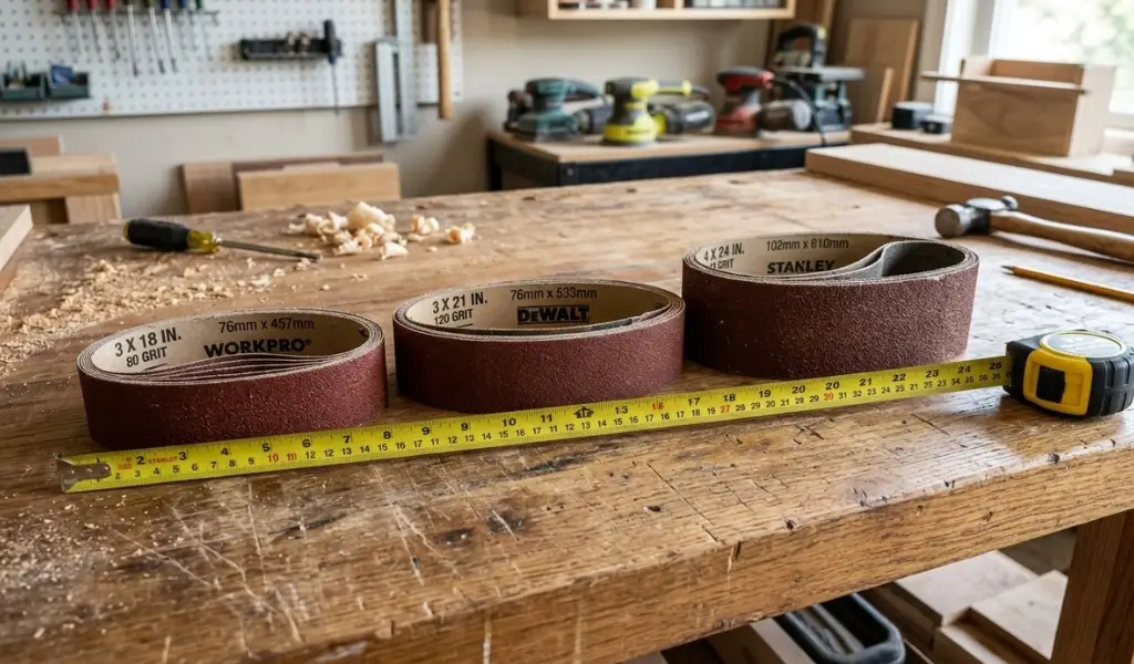 different sizes of portable wood sanding belts 3x18 3x21 and 4x24 inches