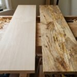 Rubberwood vs. Mango Wood comparison showing grain and color differences