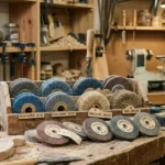 sanding brush for wood and abrasive wheels in a workshop