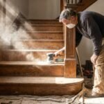 sanding wood stairs with a random orbital sander