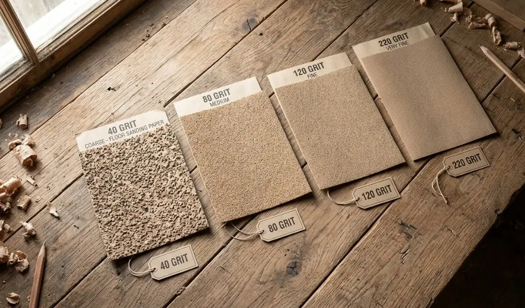 sandpaper grit progression from coarse to fine for hand sanding hardwood floors