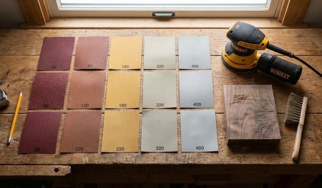 different sandpaper grit levels for sanding wood stain