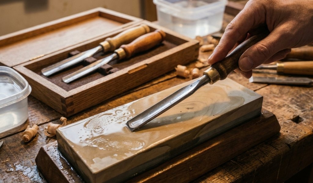 sharpening and maintaining wood carving chisel edges on a stone
