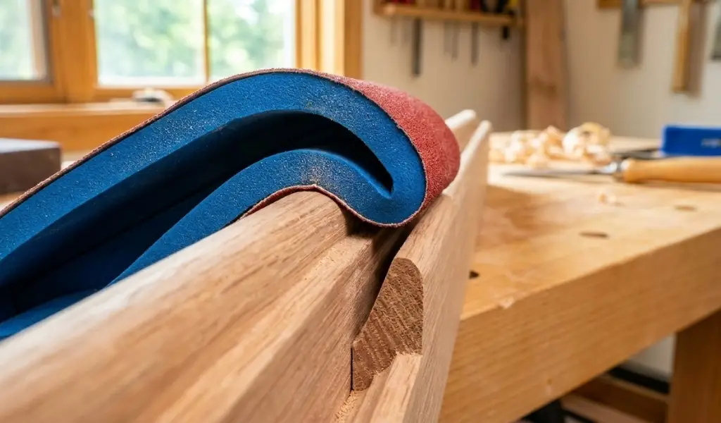 flexible contour sanding grip sanding tight angled wooden slats on a louvered door