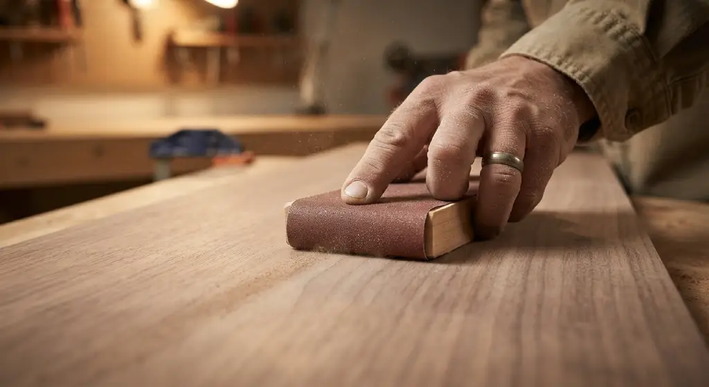 Comparing a worn, dusty sanding disc with a new abrasive disc.