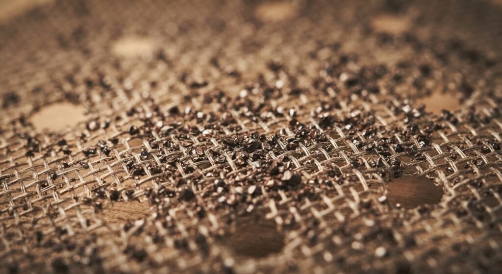 Close-up of open-weave mesh sanding disc structure