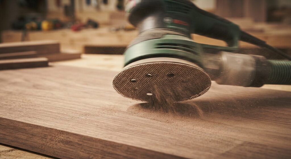 Orbital sander working efficiently with a mesh disc.