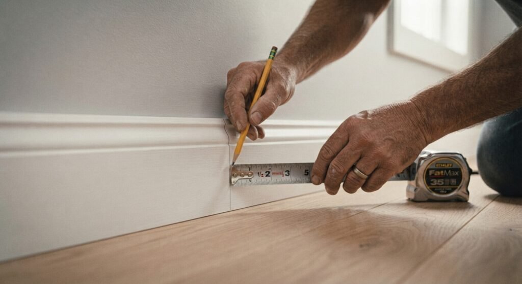 Measuring and marking wood trim for precise cuts during installation